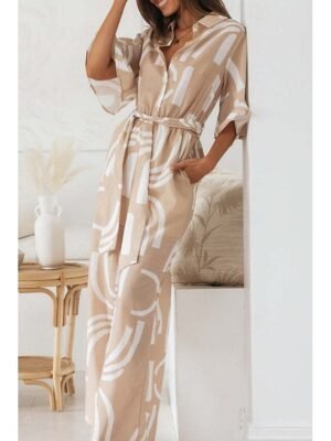 Stylish Regular Fit Floral Shirt Collar Half Sleeve Jumpsuit - Image 5