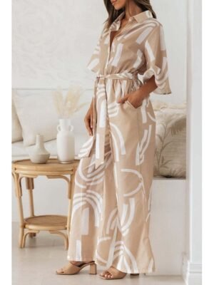 Stylish Regular Fit Floral Shirt Collar Half Sleeve Jumpsuit - Image 6