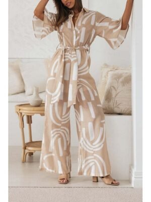 Stylish Regular Fit Floral Shirt Collar Half Sleeve Jumpsuit - Image 7
