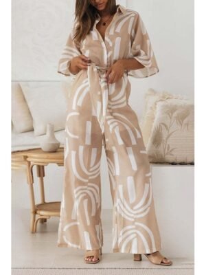 Stylish Regular Fit Floral Shirt Collar Half Sleeve Jumpsuit - Image 8