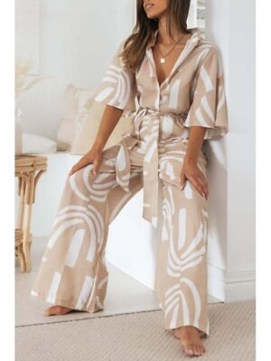 Stylish Regular Fit Floral Shirt Collar Half Sleeve Jumpsuit - Image 9
