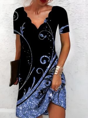 Stylish Regular Fit Floral Sweetheart Short Sleeve Mini Dress - Image 16