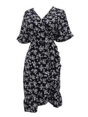 Stylish Regular Fit Floral V Neck Short Sleeve Mini Dress - Image 5