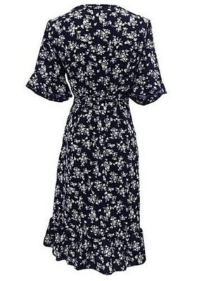 Stylish Regular Fit Floral V Neck Short Sleeve Mini Dress - Image 6