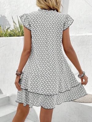 Stylish Regular Fit Geometric Notched Neck Sleeveless Mini Dress - Image 10