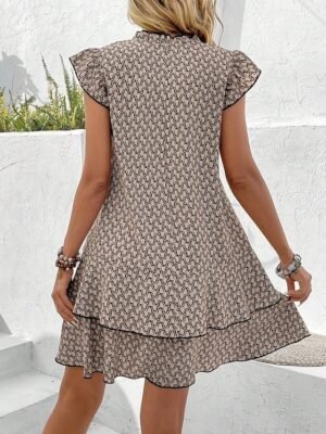 Stylish Regular Fit Geometric Notched Neck Sleeveless Mini Dress - Image 2
