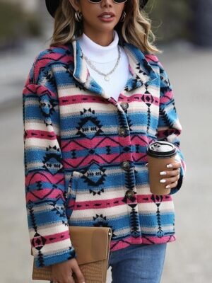 Stylish Regular Fit Geometric Stand Collar Long Sleeve Slim Fit Jacket - Image 4