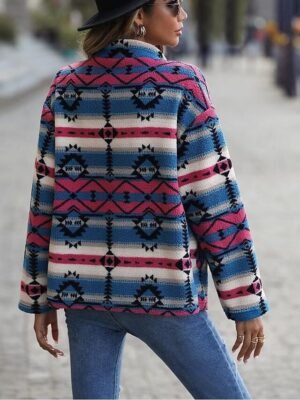 Stylish Regular Fit Geometric Stand Collar Long Sleeve Slim Fit Jacket - Image 5