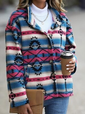 Stylish Regular Fit Geometric Stand Collar Long Sleeve Slim Fit Jacket - Image 6