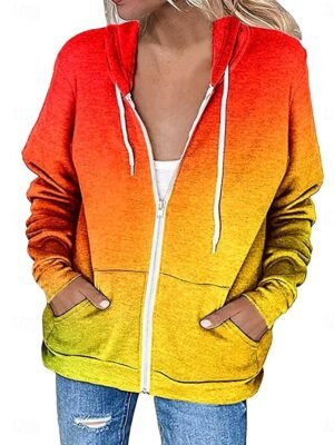 Stylish Regular Fit Gradient Print Hoodie Long Sleeve Jacket - Image 2