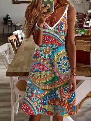 Stylish Regular Fit Gradient V Neck Sleeveless Mini Dress - Image 4