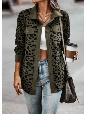Stylish Regular Fit Leopard Print Long Sleeve Coat - Image 1