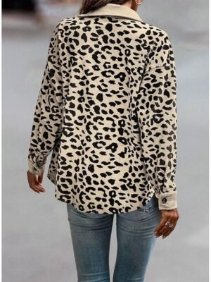 Stylish Regular Fit Leopard Print Long Sleeve Coat - Image 10