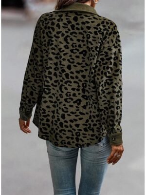 Stylish Regular Fit Leopard Print Long Sleeve Coat - Image 2