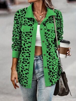Stylish Regular Fit Leopard Print Long Sleeve Coat - Image 4
