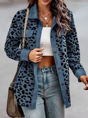 Stylish Regular Fit Leopard Print Long Sleeve Jacket - Image 5