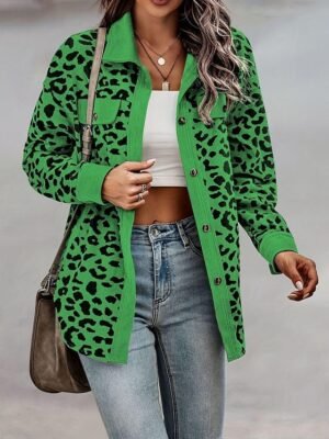 Stylish Regular Fit Leopard Print Long Sleeve Coat - Image 5