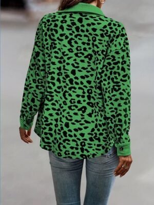 Stylish Regular Fit Leopard Print Long Sleeve Coat - Image 6