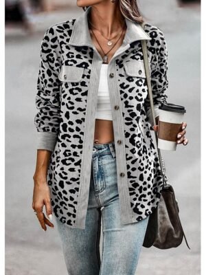 Stylish Regular Fit Leopard Print Long Sleeve Coat - Image 7