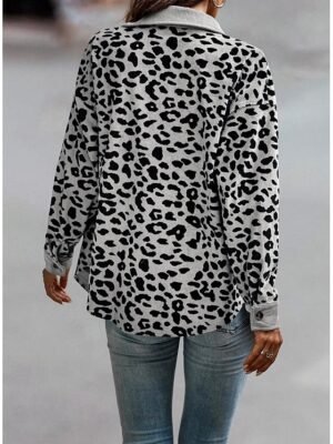 Stylish Regular Fit Leopard Print Long Sleeve Coat - Image 8
