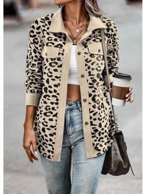 Stylish Regular Fit Leopard Print Long Sleeve Coat - Image 9