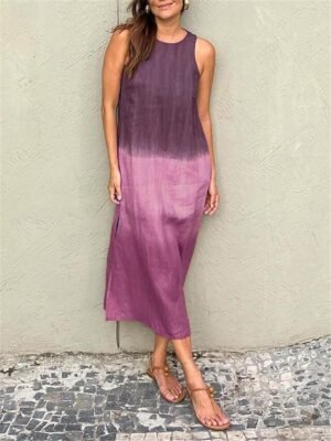 Stylish Regular Fit Ombre Crew Neck Short Sleeve Maxi Dress - Image 6