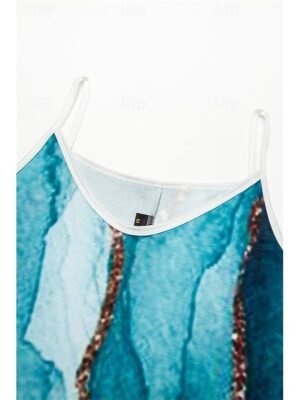 Stylish Regular Fit Ombre Marble V Neck Sleeveless Mini Dress - Image 4