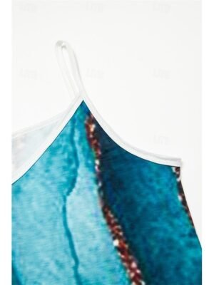 Stylish Regular Fit Ombre Marble V Neck Sleeveless Mini Dress - Image 5