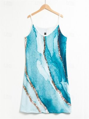 Stylish Regular Fit Ombre Marble V Neck Sleeveless Mini Dress - Image 8