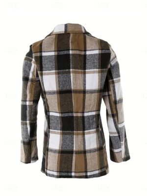 Stylish Regular Fit Plaid Long Sleeve Blazer - Image 3