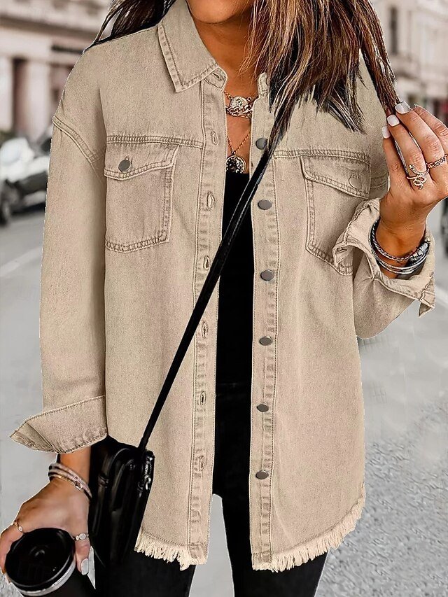 Stylish Regular Fit Plain Collar Long Sleeve Denim Jacket - Image 2