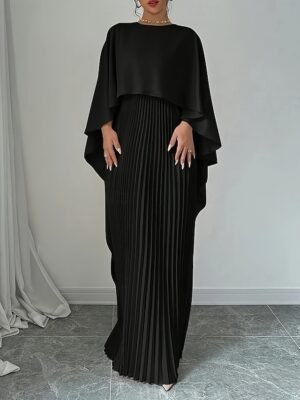Stylish Regular Fit Plain Crew Neck Long Sleeve Maxi Dress - Image 11