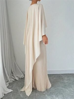 Stylish Regular Fit Plain Crew Neck Long Sleeve Maxi Dress - Image 3