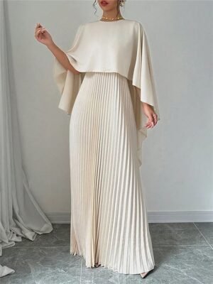 Stylish Regular Fit Plain Crew Neck Long Sleeve Maxi Dress - Image 4