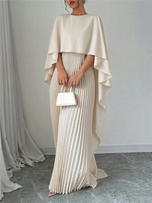 Stylish Regular Fit Plain Crew Neck Long Sleeve Maxi Dress - Image 5