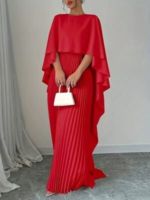 Stylish Regular Fit Plain Crew Neck Long Sleeve Maxi Dress - Image 7