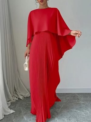 Stylish Regular Fit Plain Crew Neck Long Sleeve Maxi Dress - Image 8