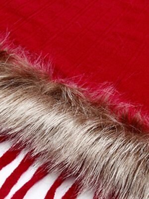 Stylish Regular Fit Plain Faux Fur Trim Long Sleeve Cloak - Image 9