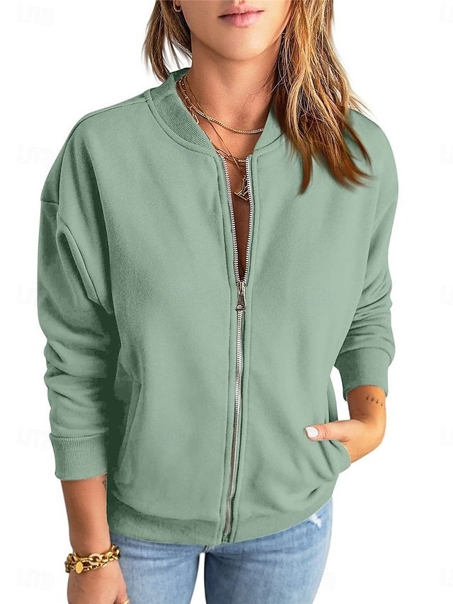 Stylish Regular Fit Plain Full Zip Bomber Jacket - Image 1