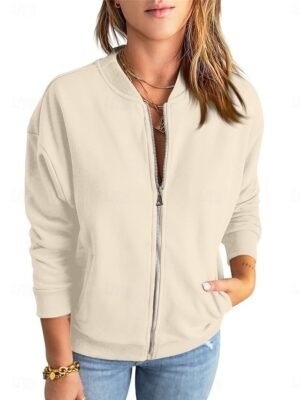 Stylish Regular Fit Plain Full Zip Bomber Jacket - Image 4