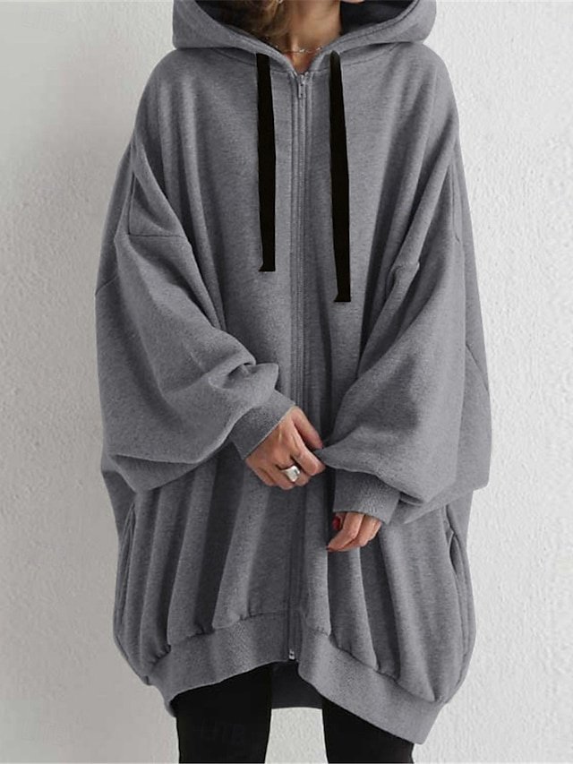 Stylish Regular Fit Plain Full Zip Long Hoodie Jacket - Image 1