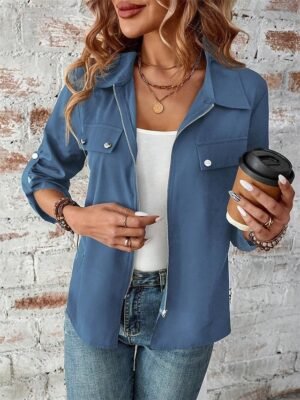 Stylish Regular Fit Plain Full Zip Long Sleeve Short Winter Jacket - Image 10
