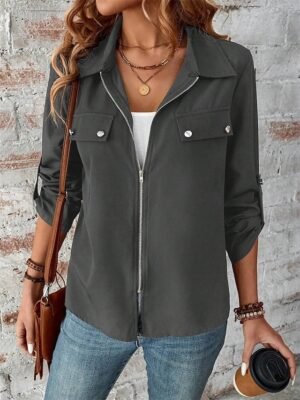 Stylish Regular Fit Plain Full Zip Long Sleeve Short Winter Jacket - Image 11