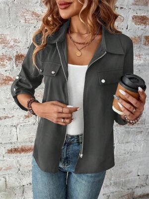 Stylish Regular Fit Plain Full Zip Long Sleeve Short Winter Jacket - Image 13