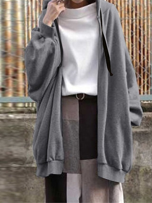 Stylish Regular Fit Plain Full Zip Long Hoodie Jacket - Image 2