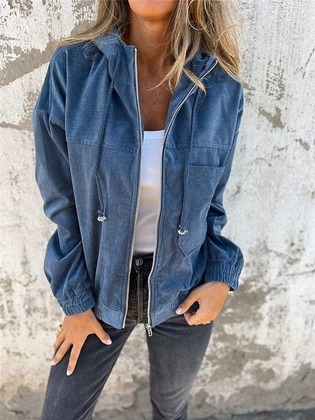 Stylish Regular Fit Plain Full Zip Long Sleeve Hoodie Jacket - Image 2