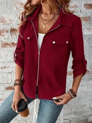 Stylish Regular Fit Plain Full Zip Long Sleeve Short Winter Jacket - Image 4