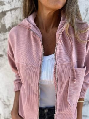 Stylish Regular Fit Plain Full Zip Long Sleeve Hoodie Jacket - Image 4
