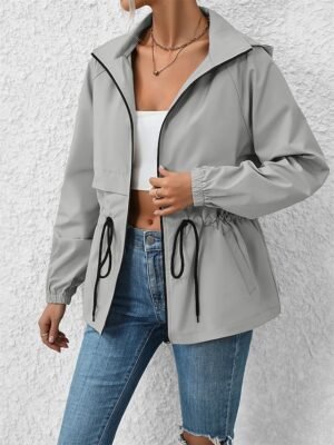 Stylish Regular Fit Plain Full Zip Long Sleeve Jacket - Image 5