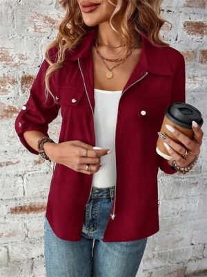 Stylish Regular Fit Plain Full Zip Long Sleeve Short Winter Jacket - Image 6